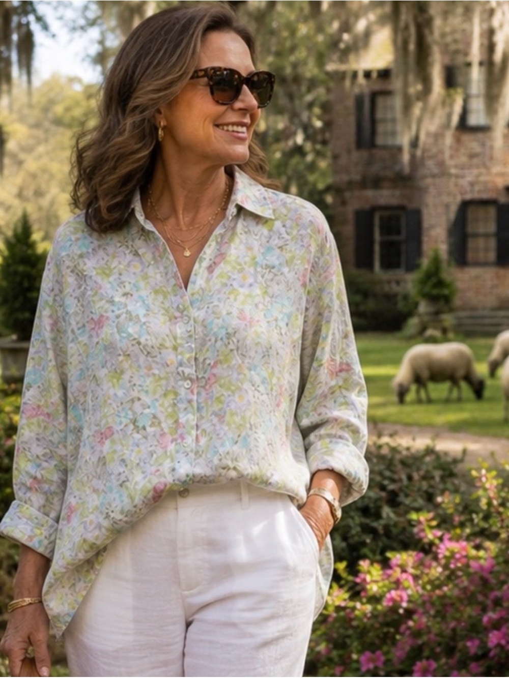 J. Jill Pastel Floral Button-Up Blouse